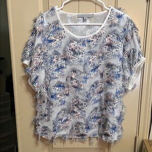 Marc New York Women's Fringed Blouse in Blue and White